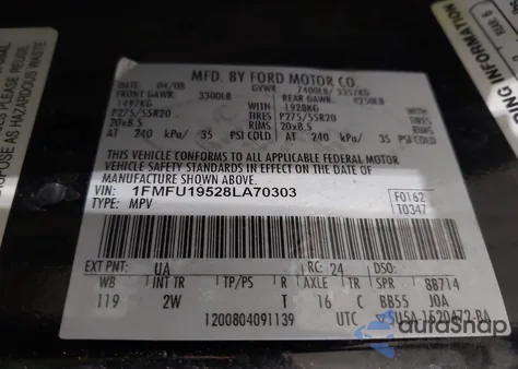 2008 Ford Expedition Limited z USA, uszkodzony, nr VIN 1FMFU19528LA70303